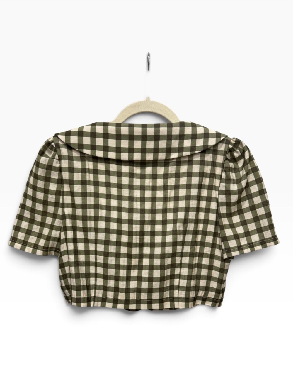 Quanta du Soleil Gingham Cropped Puff Sleeve Top Green Size 36 US Sz 4 or S - Picture 4 of 8